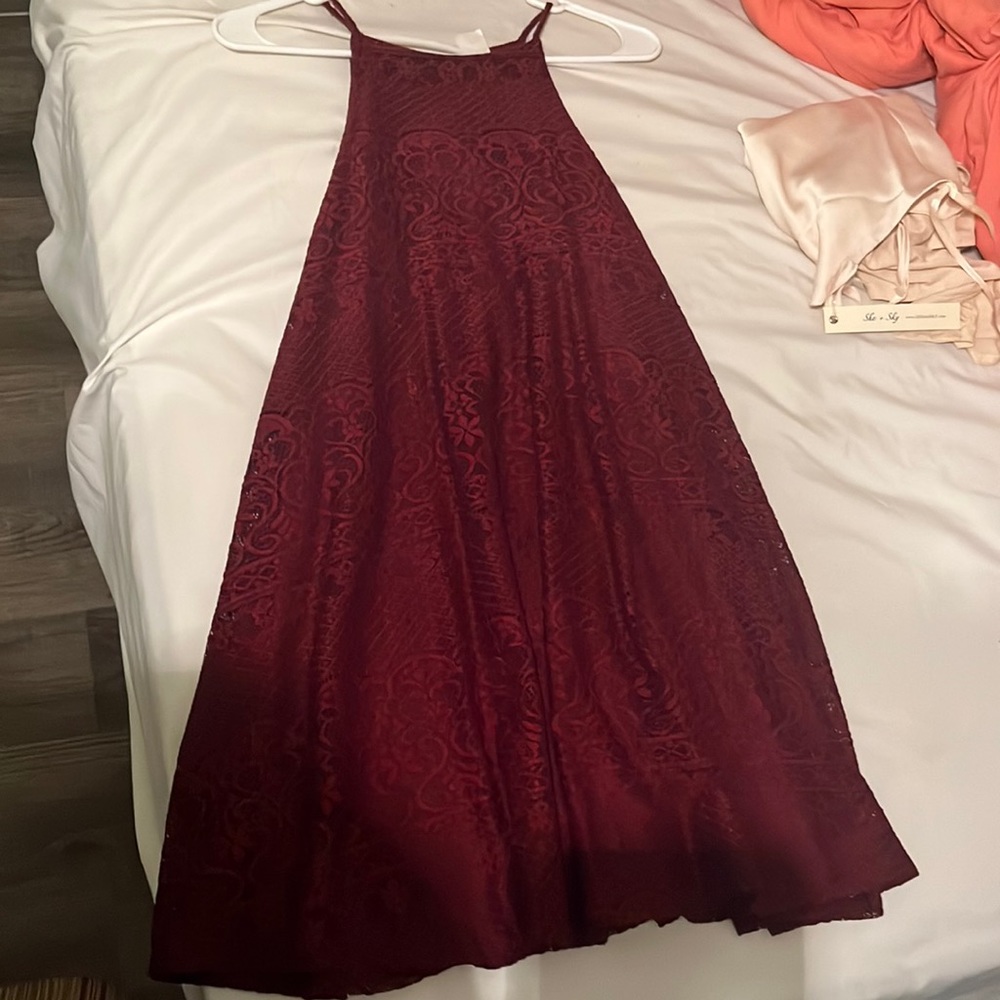 Wine lace halter dress